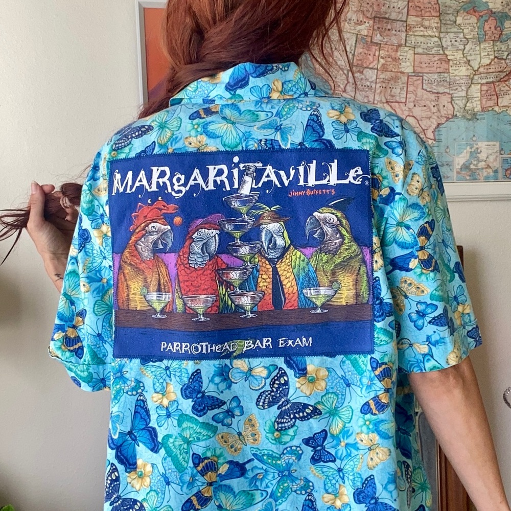 Upcycled Vintage Butterfly Shirt w/ Custom Margaritaville Embroidered Patch